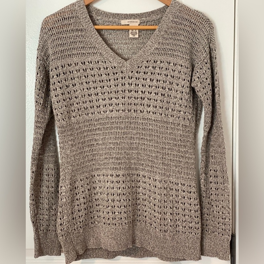 DKNY Gray V-Neck Knit Sweater